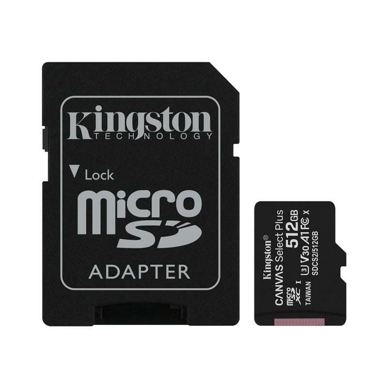 Kingston 512 GB microSDXC Class 10 UHS-I U3 Canvas Select Plus + SD Adapter (SDCS2/512GB) - зображення 1