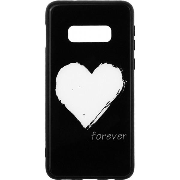 TOTO Glass Fashionable Case Samsung Galaxy S10E White Heart on Black - зображення 1