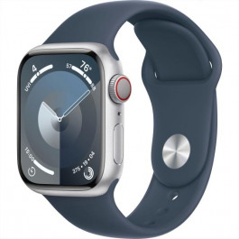   Apple Watch Series 9 GPS + Cellular 45mm Silver Aluminum Case w. Storm Blue Sport Band - S/M (MRMG3)