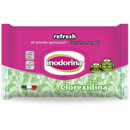Inodorina Влажные салфетки дезинфицирующие для собак и котов  Refresh Clorexidina с хлоргексидином 40 шт (8031