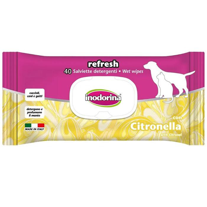 Inodorina Влажные салфетки для собак и котов  refresh Citronella с ароматом з цитронеллы 40 шт (8031398000831) - зображення 1