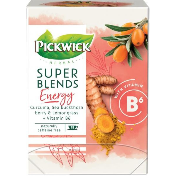 Pickwick Чай трав'яний  Super Blends Energy Curcuma Sea buckthorn berryLemongrass+Vitamin B6, 15х1.5 г (87110 - зображення 1