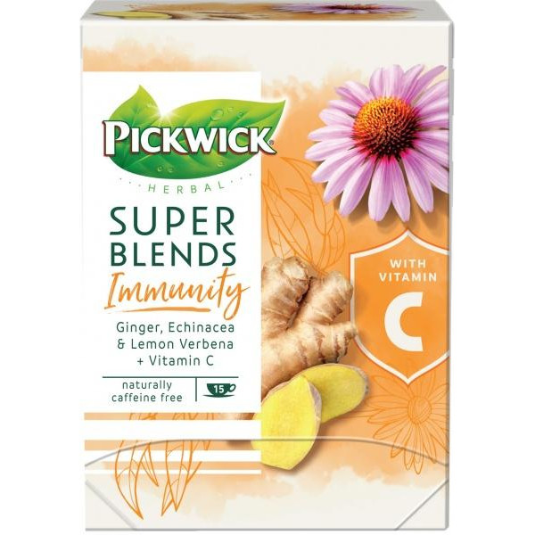 Pickwick Чай трав'яний ароматизований  Super Blends Immunity Ginger echinacealemon verbena+Vitamin C, 15х1.5  - зображення 1