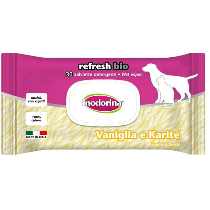 Inodorina Refresh Bio Wipes For Dogs and Cats Vaniglia e Karite Серветки для собак і котів з ароматом ванілі т - зображення 1