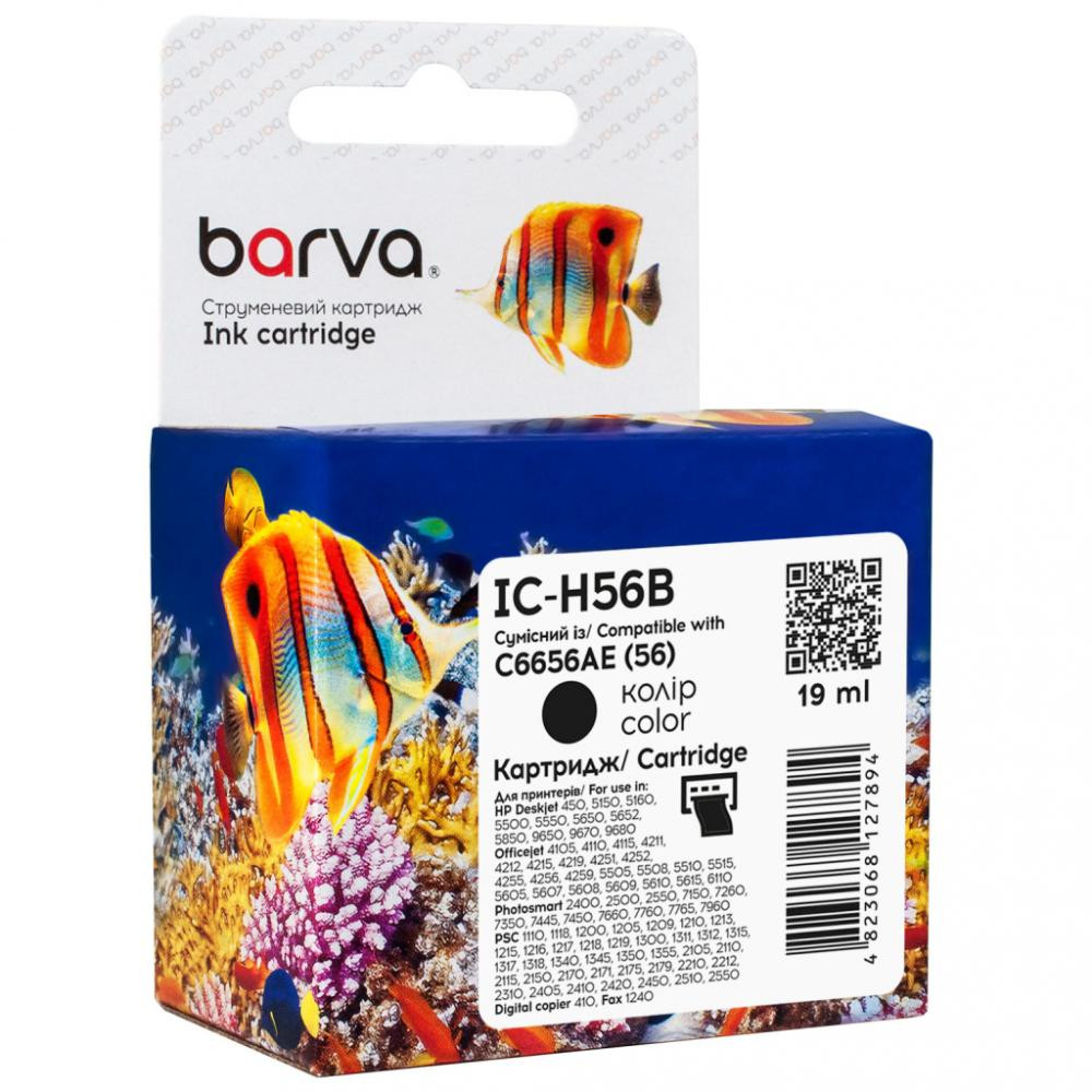 Barva Картридж HP 56 (C6656AE) 19 мл, чорний CI-BAR-HP-C6656AE-B (IC-H56B) - зображення 1