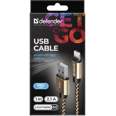 Defender ACH01-03T PRO USB2.0 AM/Apple Lightning Gold 1m (87806) - зображення 1