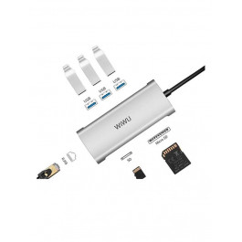 WIWU Adapter Alpha 631STR USB-C to 3xUSB3.0+RJ45+SD+TF Card Silver (695781551257)