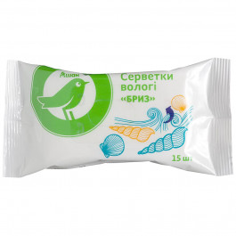 Auchan Вологі серветки  Бриз, 15 шт