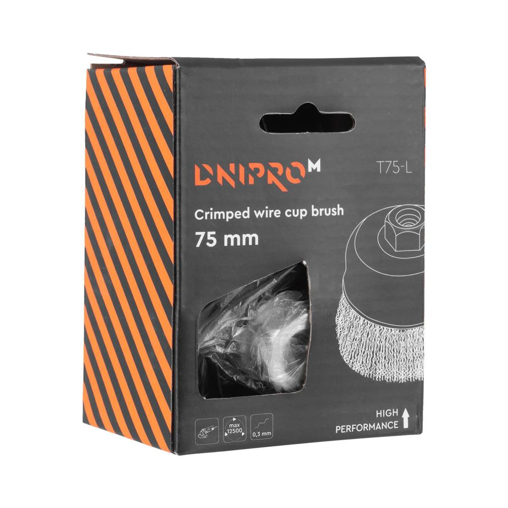 Dnipro-M Щітка по металу  Т75-L торцева, гофр. дріт, латунь, посилена 75 мм - зображення 1