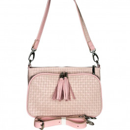Assa Шкіряна жіноча сумка рожева з тисненням плетенка  1050Б-4