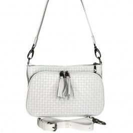 Assa Шкіряна жіноча сумка біла з тисненням плетенка  1050Б-3