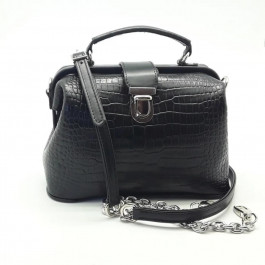 Silver Taurus Жіноча шкіряна сумка - саквояж  7594 чорна з тисненням під крокодила