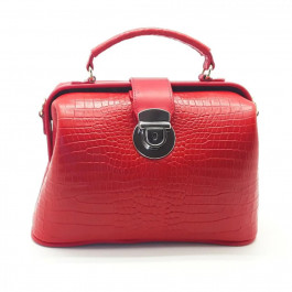 Silver Taurus Жіноча шкіряна сумка - саквояж  7593 червона з тисненням під крокодила