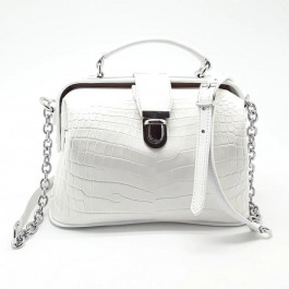 Silver Taurus Жіноча шкіряна сумка - саквояж  7580 біла з тисненням під крокодила