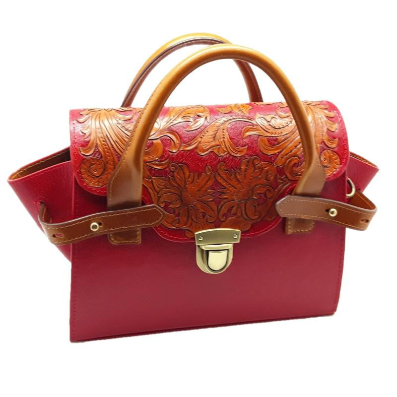 Silver Taurus Жіноча шкіряна сумочка  7301 з авторським тисненням червоно-коричнева - зображення 1