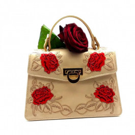 Silver Taurus Маленька жіноча сумочка  7115 бежева з ручним тисненням і розписом Троянди