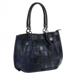 Assa Шкіряна сумка жіноча синя в стилі Печворк  523
