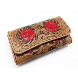 Silver Taurus Жіночий гаманець  7050 шкіряний бежевий з авторським тисненням Плетіння і розписом Троянди
