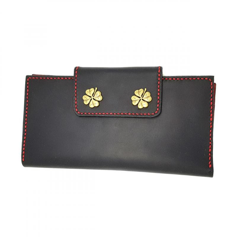 Silver Taurus Жіночий гаманець  7134 шкіряний чорно-червоний з конюшиною чотирилисник - зображення 1