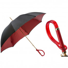 Pasotti Ombrelli Парасоля-тростина  189 55874-163 A - BLACK AND RED UMBRELLA WITH DOTS черно-червона в горошок механі