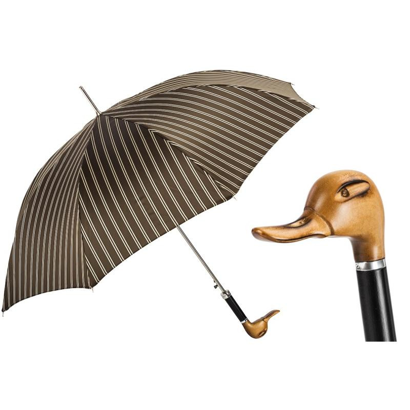 Pasotti Ombrelli Зонт-трость  478 51880-3 N58 коричневый в полоску ручной работы с деревянной ручкой Утка - зображення 1
