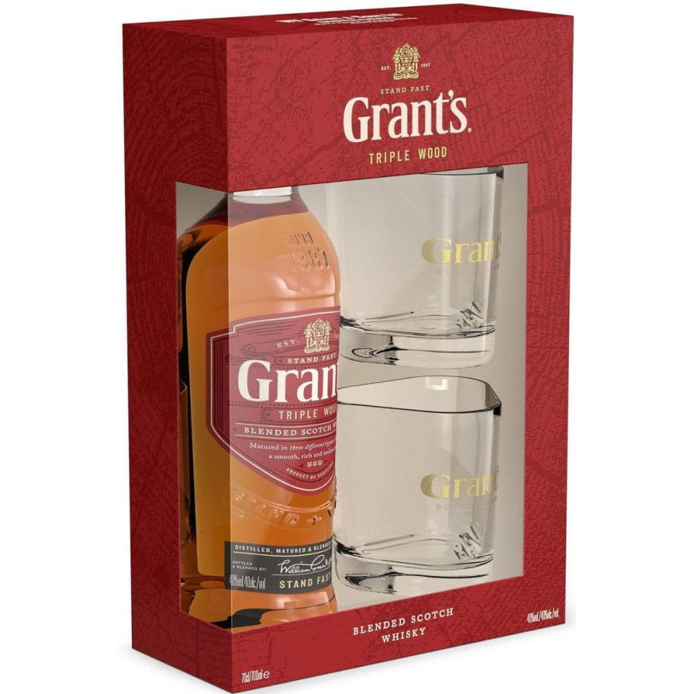 Grant's Набор Виски Triple Wood 0.7 л 40% + 2 стакана (5010327214009) - зображення 1