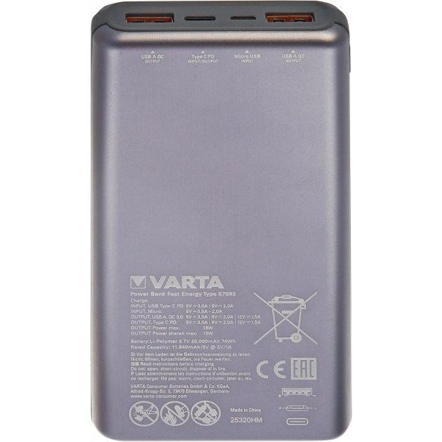 Varta Power Bank Fast Energy 20000 mAh Silver (57983) - зображення 1