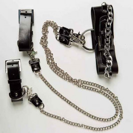 DS Fetish Набор ошейник+наручники Silver With Chain (F61267)