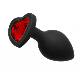 Loveshop Анальная пробка с камнем Black Silicone Heart Red M (820192)