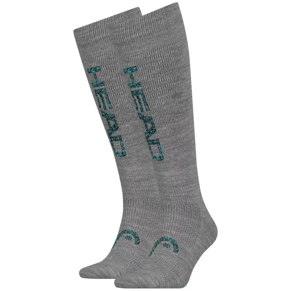 HEAD Шкарпетки  Ski Beginner Logo Kneehigh Gray Blue 2P - зображення 1