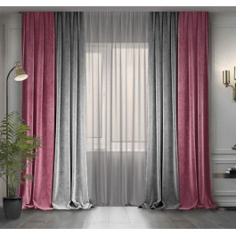 Decor-In Комплект двоколірних штор  Мікровелюр 150x290 2 шт Сірі з Темно-рожевим (ROZ6400067035)