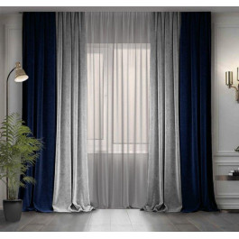 Decor-In Комплект двоколірних штор  Мікровелюр 150x290 2 шт Світло-сірий з Темно-синім (ROZ6400066615)