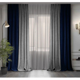 Decor-In Комплект двоколірних штор  Мікровелюр 150x290 2 шт Сірі з Темно-синім (ROZ6400067007)