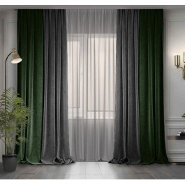 Decor-In Комплект двоколірних штор  Мікровелюр 150x290 2 шт Темно-сірі з Темно-зеленим (ROZ6400067231)