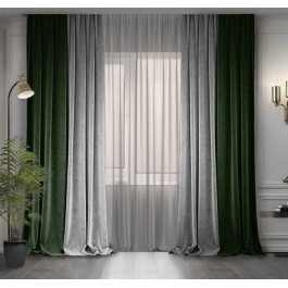 Decor-In Комплект двоколірних штор  Мікровелюр 150x290 2 шт Світло-сірий з Темно-зеленим (ROZ6400066475)