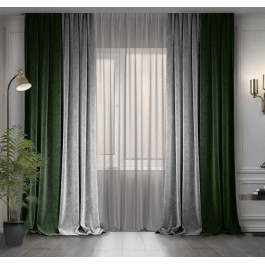 Decor-In Комплект двоколірних штор  Мікровелюр 150x290 2 шт Сірі з Темно-зеленим (ROZ6400066979)