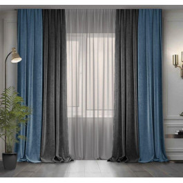 Decor-In Комплект двоколірних штор  Мікровелюр 150x290 2 шт Темно-сірі з Сіро-блакитним (ROZ6400067399)