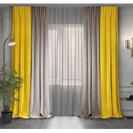 Decor-In Комплект двоколірних штор  Мікровелюр 150x250 2 шт Жовті з Капучіно (ROZ6400065657)