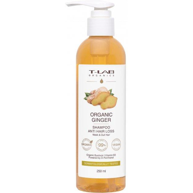 T-LAB Professional Шампунь Organics Organic Ginger Shampoo для ослабленого та тьмяного волосся 250 мл (5060466666054) - зображення 1