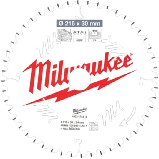 MILWAUKEE по дереву (216x30x2.4 мм; 48Z) для торцовочной пилы 4932471316 - зображення 1