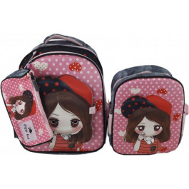 VGR Шкільний набір  Рюкзак з пеналом та сумкою ланч-бокс 712 г 36.5x24.5x22 см 19.7 л Дівчинка в кепці (