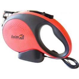 AnimAll Рулетка-повідець  M до 25 кг/5 метрів з LED ліхтариком MS7016-5M Червоно-чорна (2000981277338)