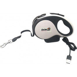 AnimAll Рулетка-повідець  L до 50 кг/5 метрів з LED ліхтариком MS7016-5M Біло-чорна (2000981277987)