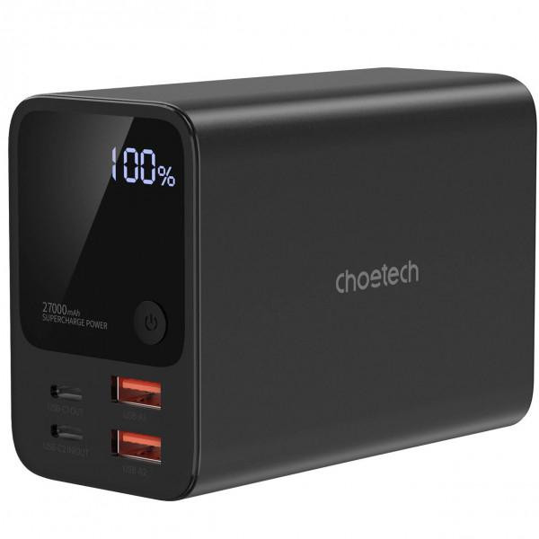 Choetech B635 2xUSB-C PD100W, 2xUSB-A QC22W 27000mAh Black (B635-BK) - зображення 1