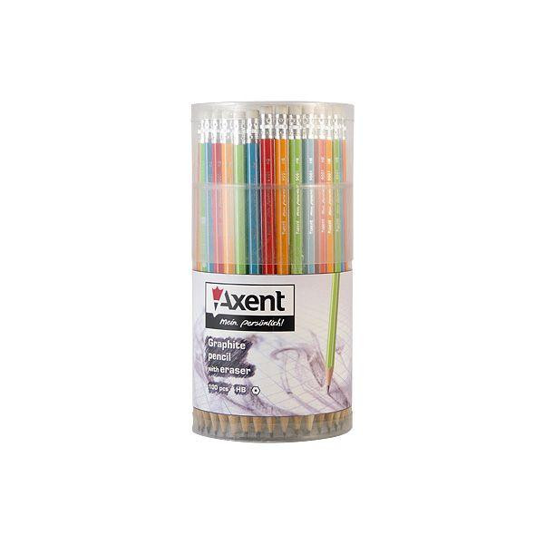 Axent олівець графітний, шестигранний, з ластиком, HB, туба 100 штук,  9001/100-A - зображення 1
