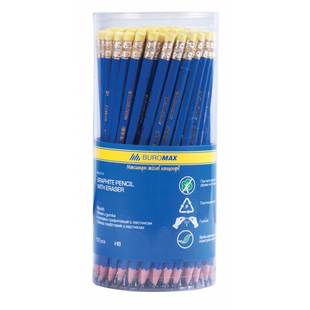 BuroMax Карандаш графитовый , HB, ластик, пластик, синий (BM.8514) - зображення 1