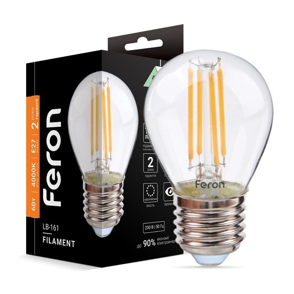 FERON LED LB-161 6W E27 4000K G45 Filament (40079) - зображення 1
