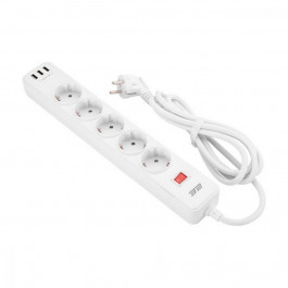 2E 5XSchuko 3G*1.5мм, 3*USB-A, 2м, white (2E-SP515M2USBWH)