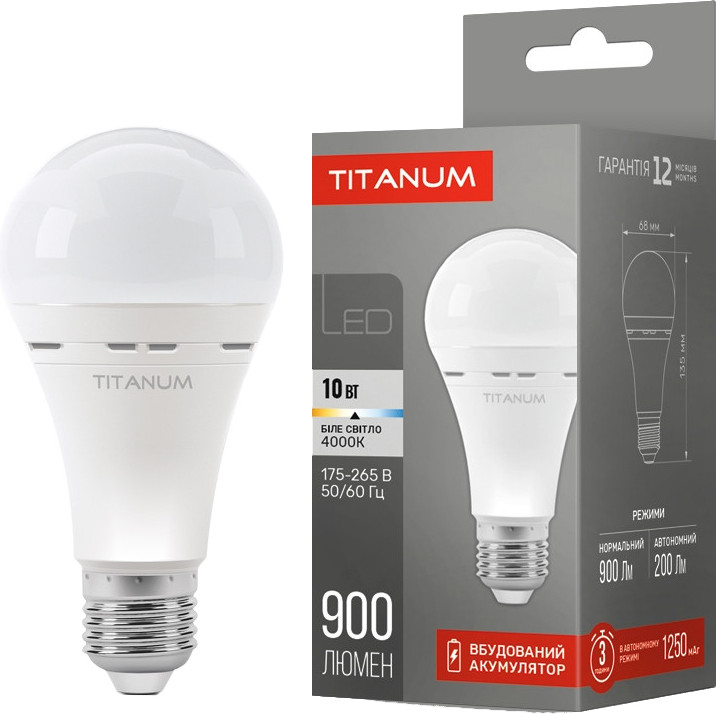 TITANUM LED акумуляторна A68 10W E27 4000K 220V (TL-EMA68-10274) - зображення 1