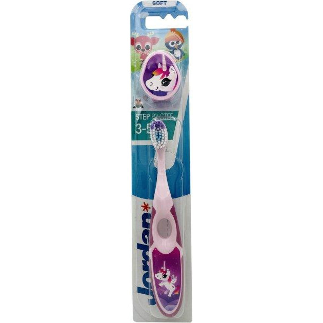 Jordan Dental Детская зубная щетка  Step2 3-5 лет мягкая с колпачком для путешествий (7038516220202_розово-малинов - зображення 1